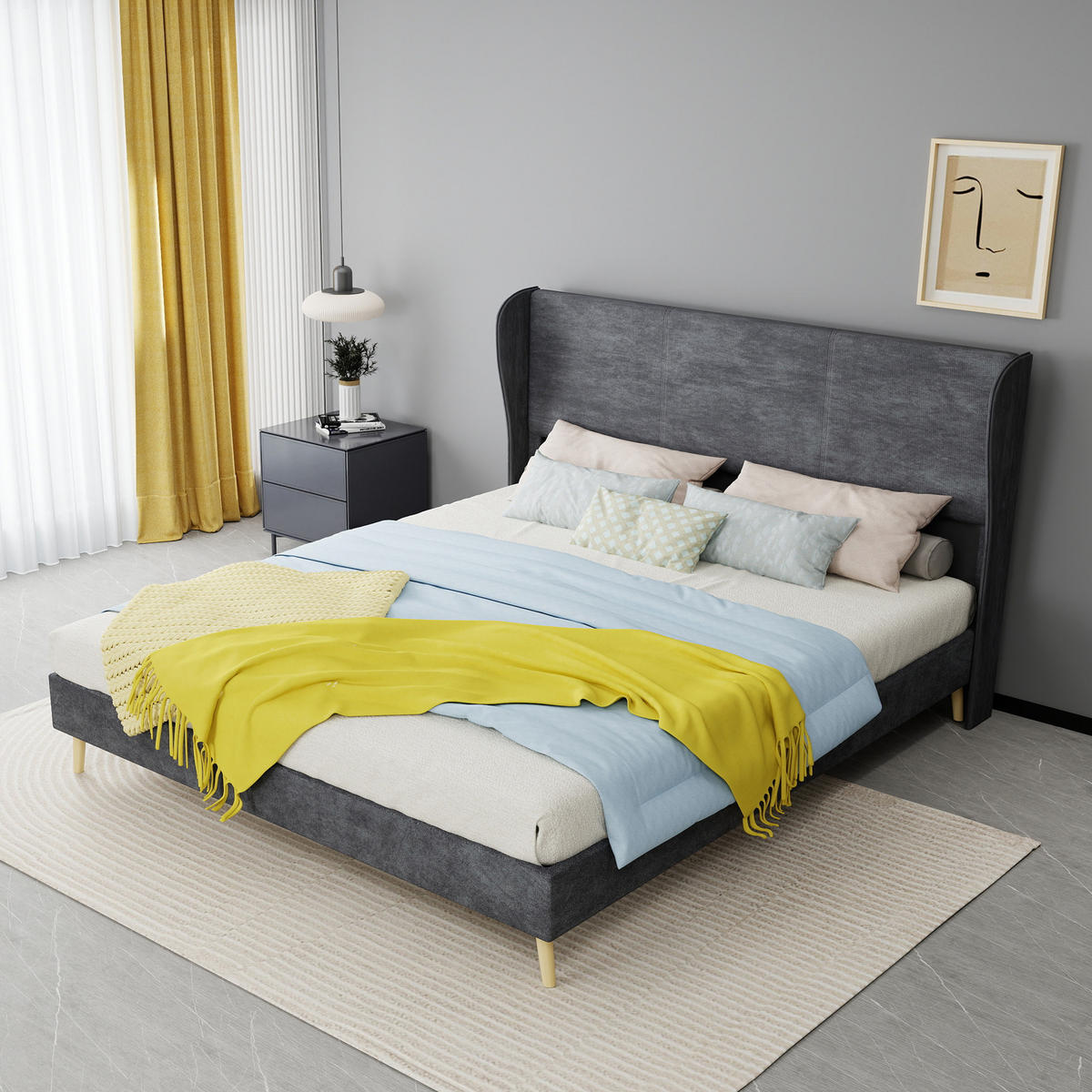 POLSTERBETT 160/200 cm DE-35481 mit Kopfteil Grau - Grau, Metall (160/200cm) - ComfortXL