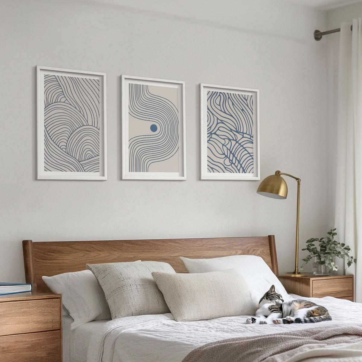 BILDER SET 3er Set - 40x60 cm Weißer Rahmen - Abstrakte Linien, Wellenformen - Weiß, Kunststoff (40/60cm) - TULUP
