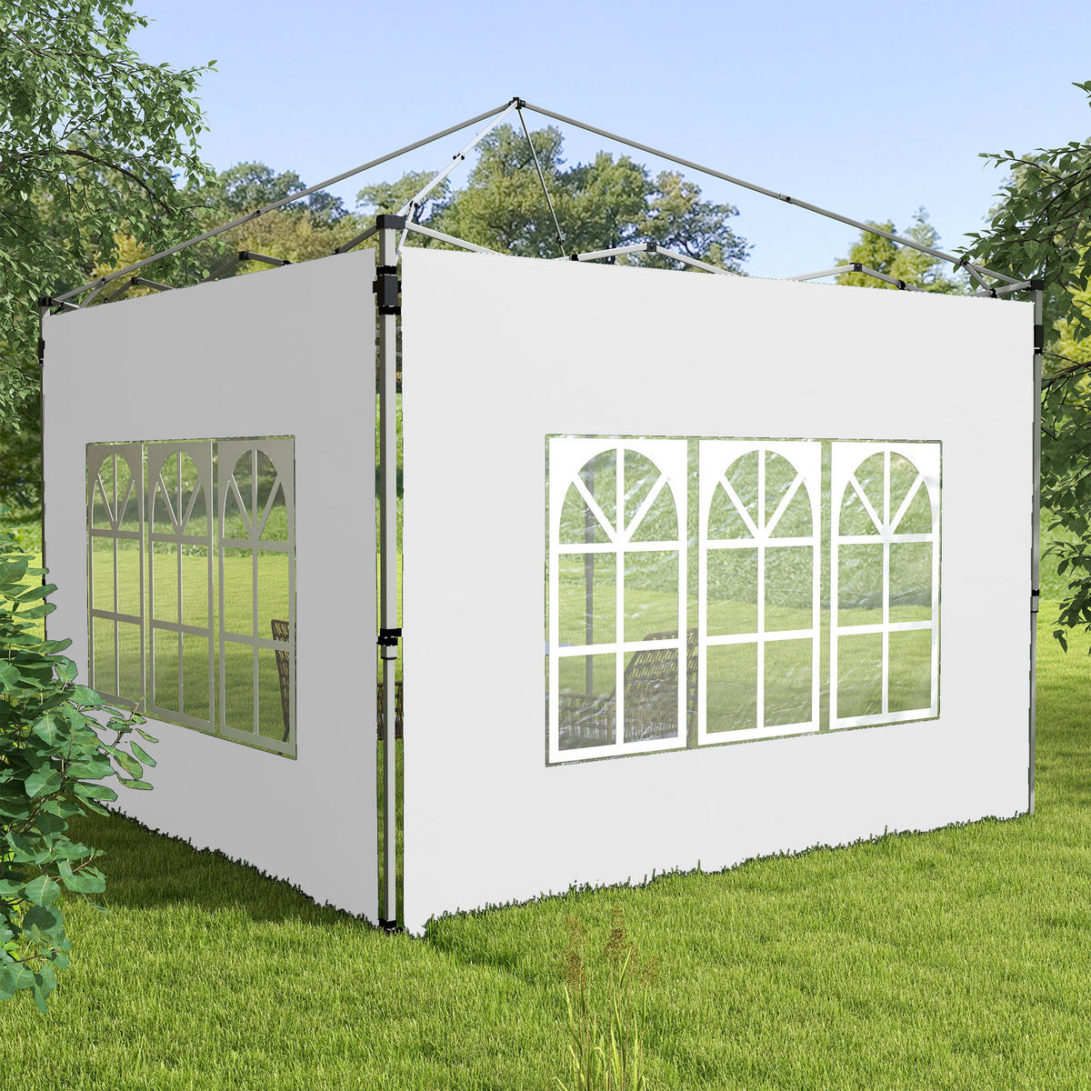 2ER-SET Seitenteile für Pavillon 3x3/3x4 m, Seitenwand mit Fenster, wasserdicht - Weiß, Textil (295/195/1cm) - Outsunny