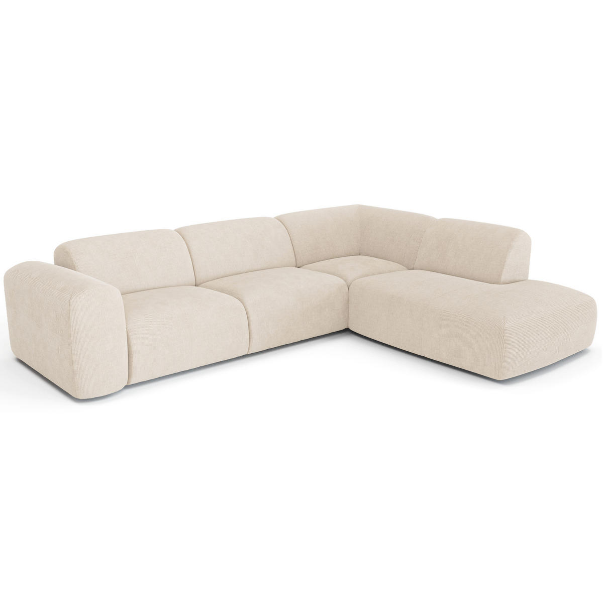 ECKSOFA RECHTS Gerippter Samt Creme 269cm - Creme, Textil (269/221cm) - Sia Home