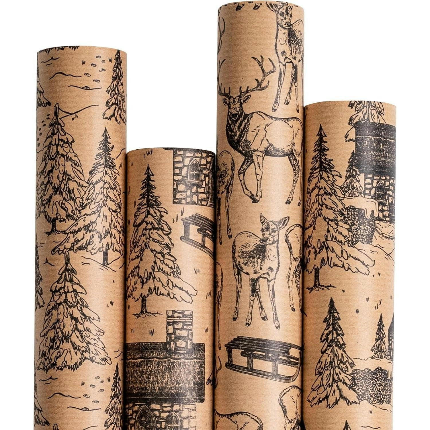 GESCHENKPAPIER 4 Rollen Kraft-Weihnachtslandschaft 43,5 x 305 cm - Braun, Papier (4/44/15cm)