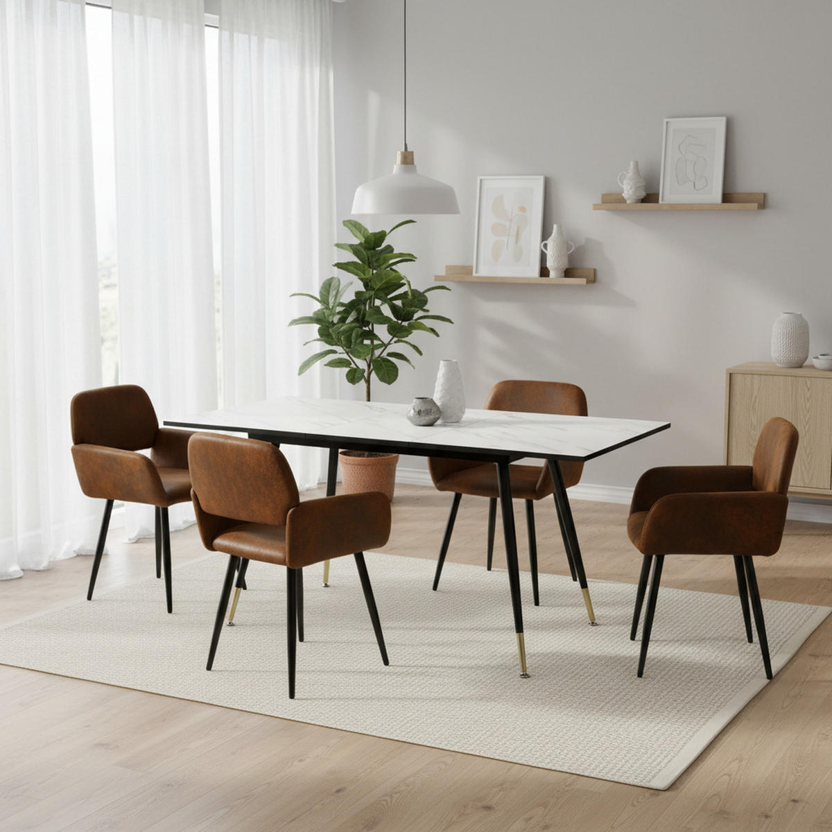 ESSTISCH SET mit ausziehbarem Tisch und 4 bequemen Stühlen - Braun, Holzwerkstoff/Metall (80/75/160cm) - Urban Meuble