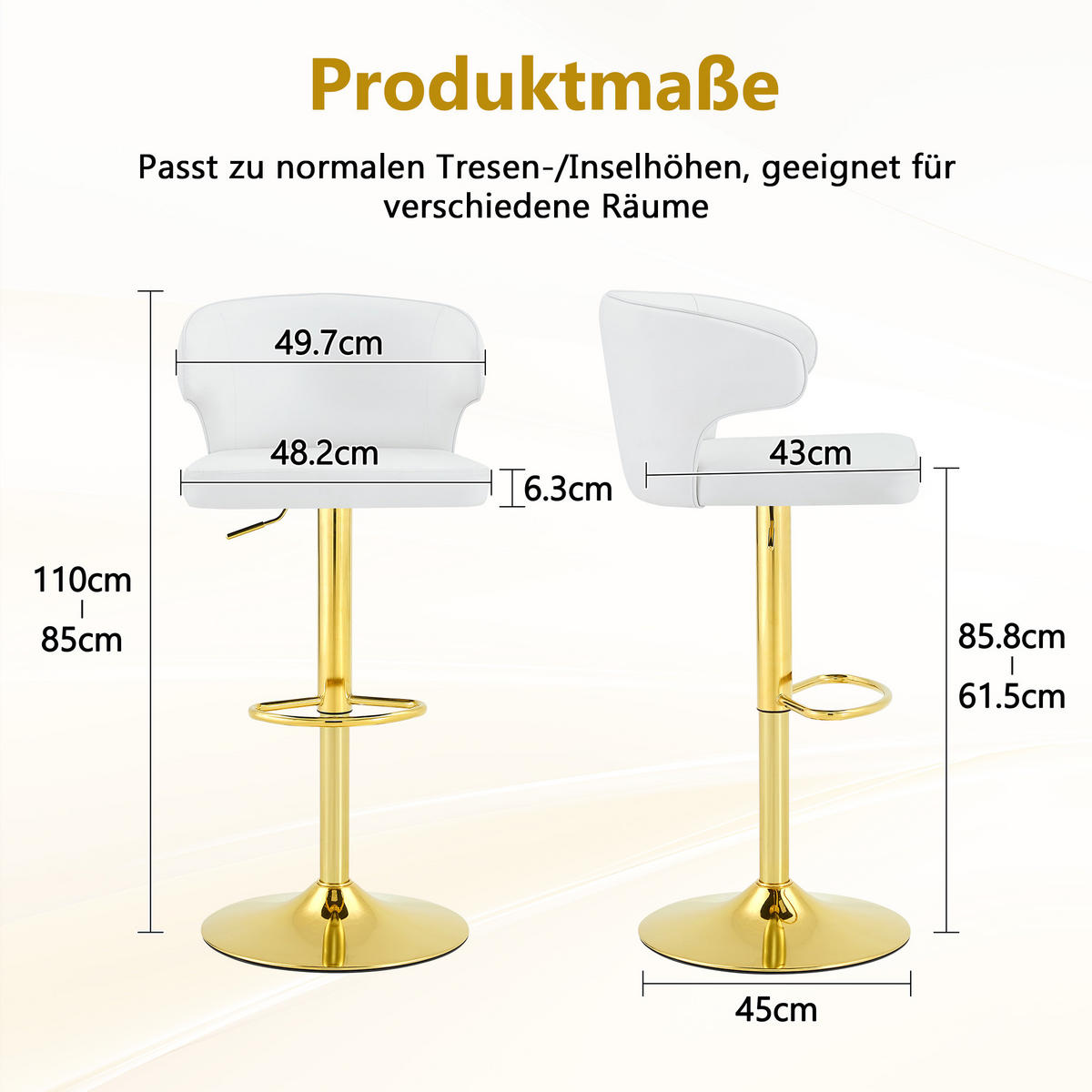 BARHOCKER DE-36724 2er-Set höhenverstellbar mit 360°-Drehung Weiß - Weiß, Metall (45/110/49.7cm) - ComfortXL