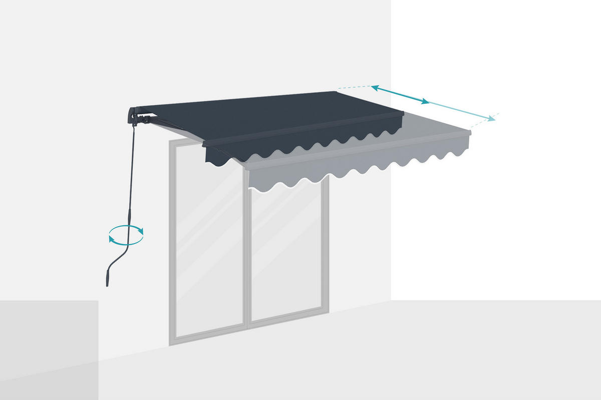 EINTEILIGE MARKISE Vecchio Grau 2,5 m x 2 m - Premium-Leinwand 320g/m² - Grau, Metall (250/270/200cm) - Cazeboo