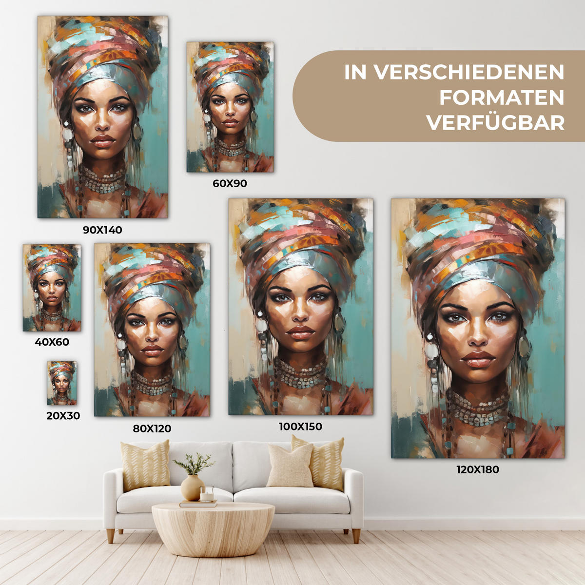 LEINWANDBILD Frau - Kunst - Schmuck - Porträt 90x140 cm - Blaugrau, Textil (90/140cm) - MuchoWow
