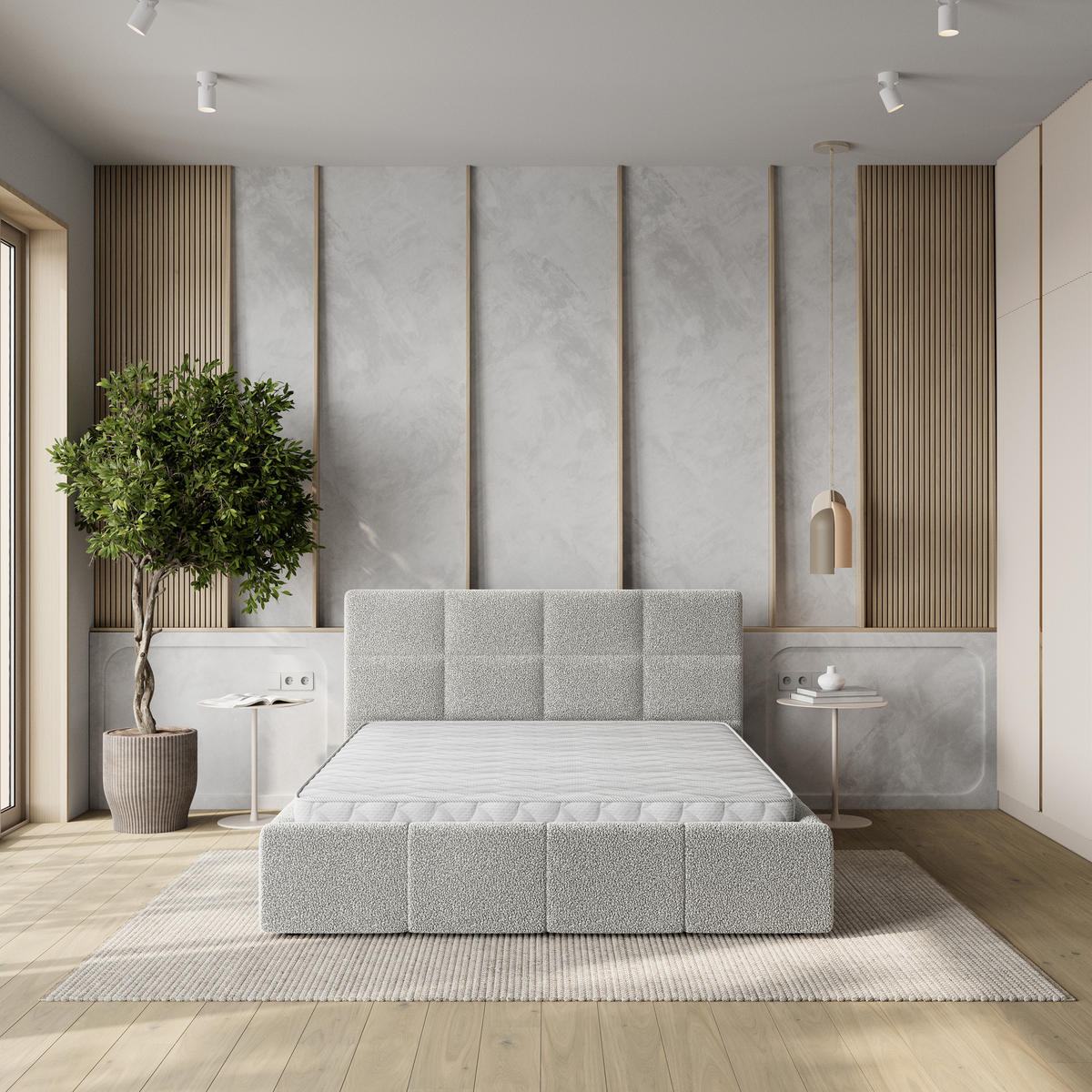 POLSTERBETT COMO 160x200 cm mit Bettkästen - Hellgrau - Hellgrau, Holz (160/200cm) - MASSENO