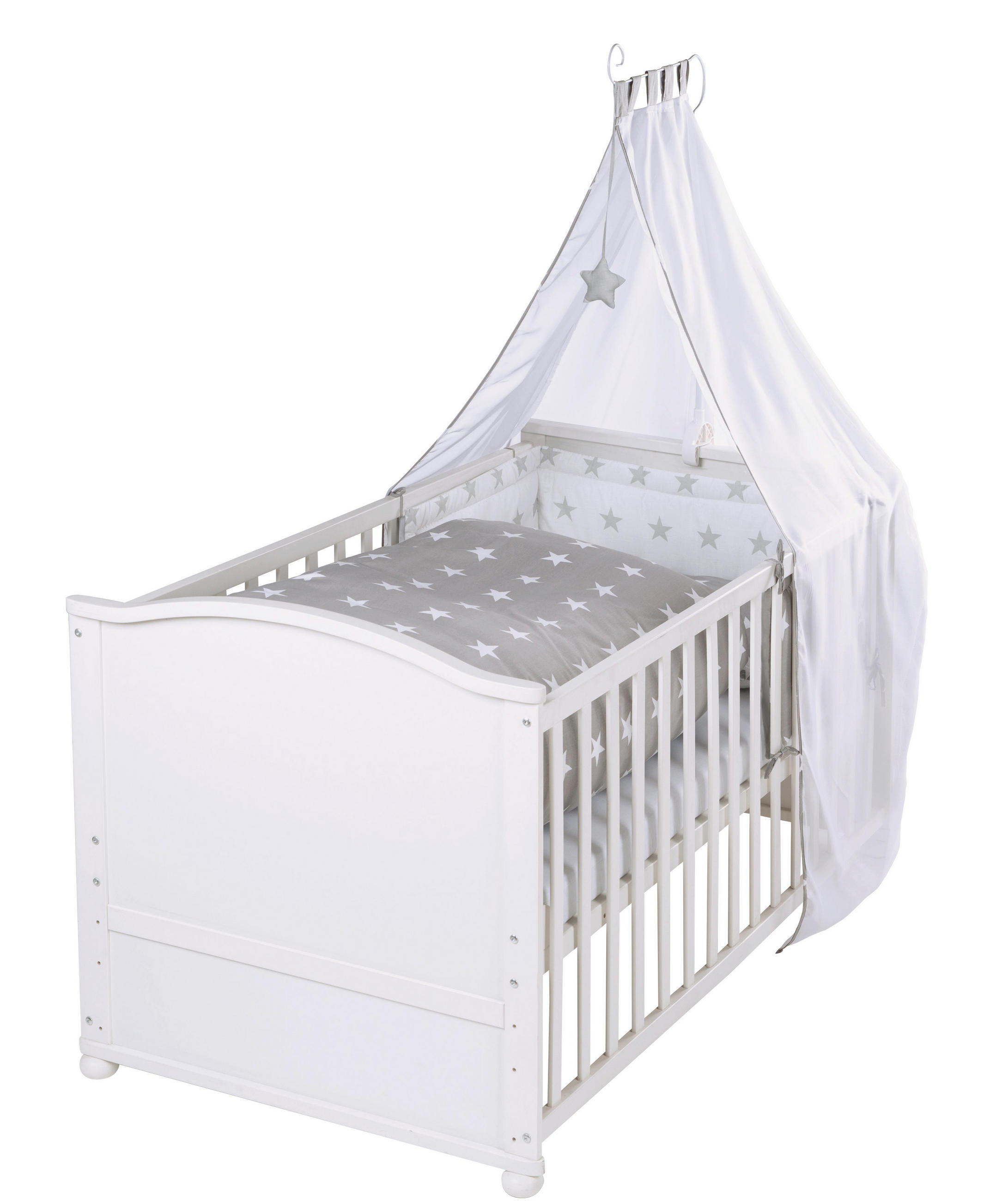 BABYBETT Sterne 2 70 x 140 cm inkl. Textilien - Weiß, Holzwerkstoff (70/140cm) - Roba