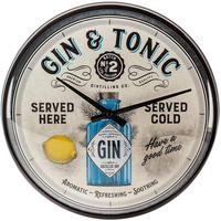 WANDUHR 31 cm Open Bar Gin & Tonic Served Here - Hellgrau, Metall (31/31/5cm) - Nostalgic-Art
