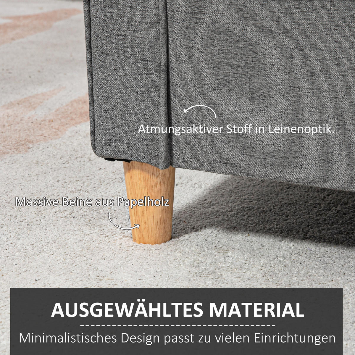 SOFA Zweisitzer Couch Doppelsofamit Kissen Leinen Grau - Hellgrau, Textil (70/78/141cm) - HOMCOM