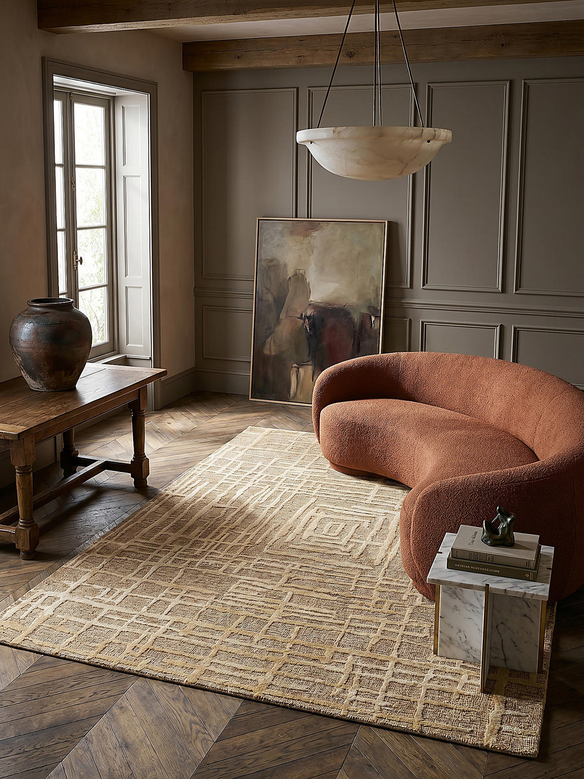 TEPPICH Kurzflor Labyrinth Muster, Geometrisch, Wohnzimmer Senfgelb Rechteckig 160x230 - Goldfarben, Textil (230/160cm) - KADIMA DESIGN