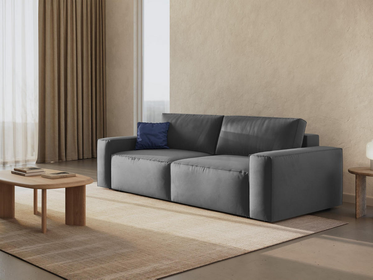 SOFA ausklappbar mit Bettkasten Jodie aus Samt grau 3 Sitzplätze - Grau, Textil (107/86/247cm) - Micadoni
