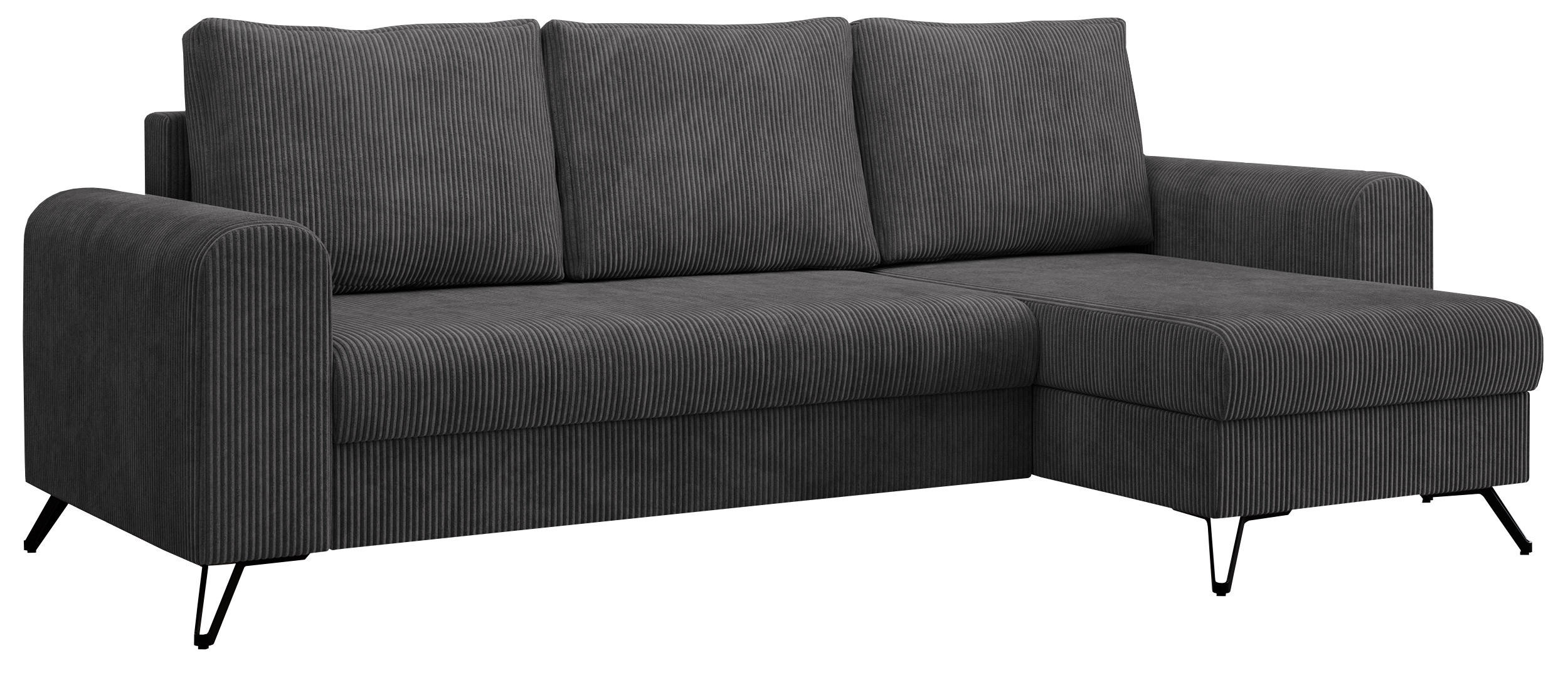 ECKSOFA Hugo Cord Dunkelgrau - Dunkelgrau/Schwarz, Textil/Metall (242/140cm) - MKS