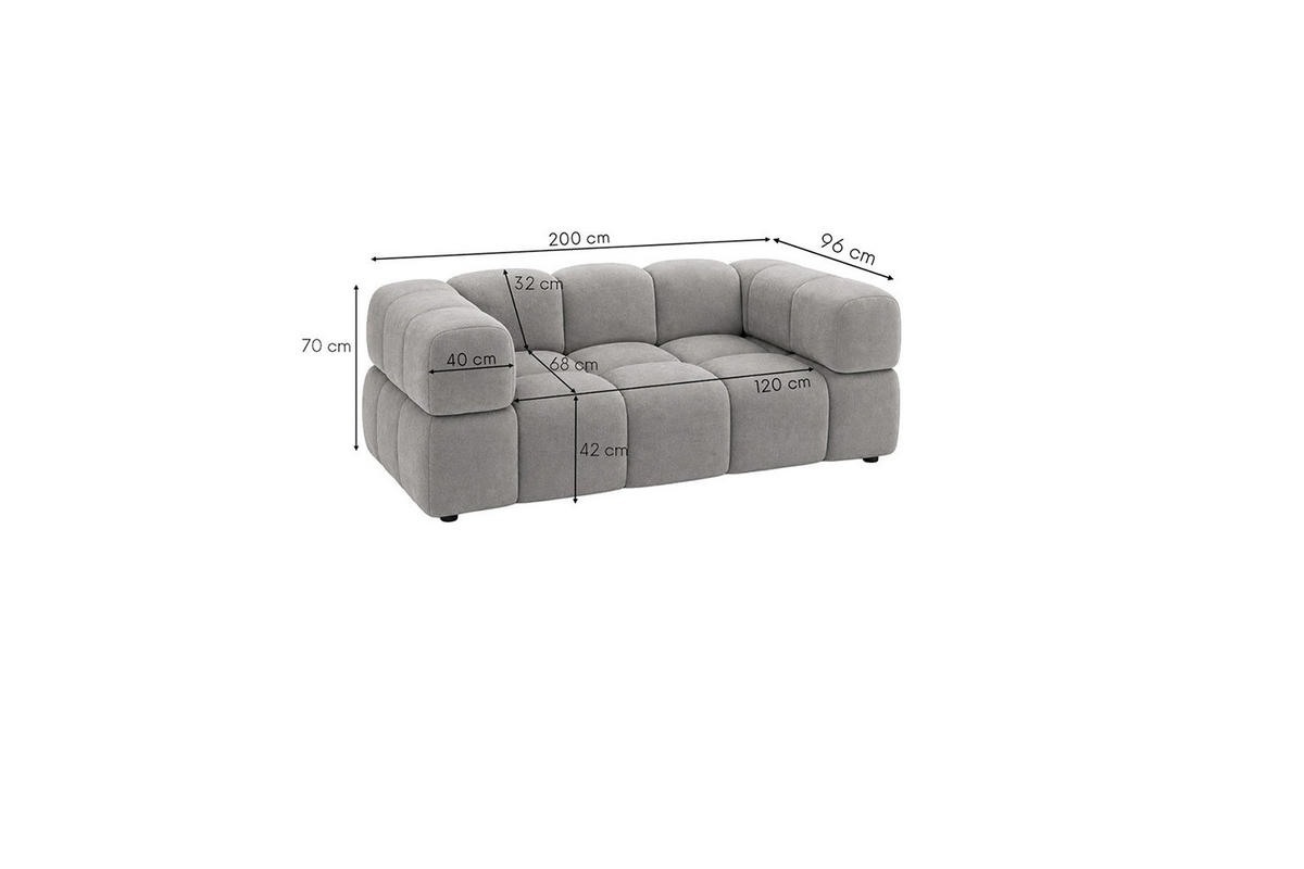 POHOVKA 2místná, velurová tkanina Bluvel, Popelavě šedá, Averro - šedá, dřevo (200/70/96cm) - Kaiser Möbel