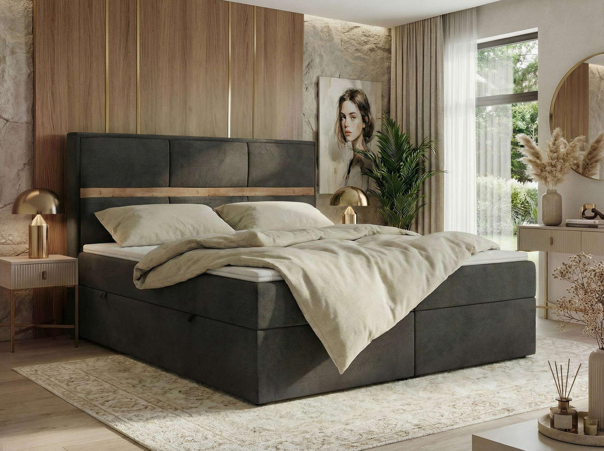 POSTEL BOXSPRING ORVO 160/200 - Tmavě šedá Samet - Topper Visco - H4 - černá/tmavě šedá, textil/plast (160/200cm) - MKS