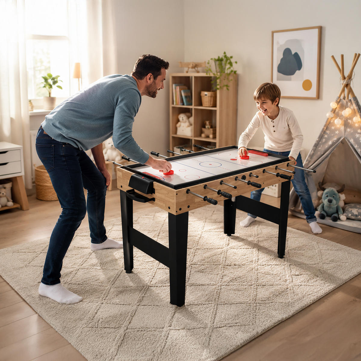 STŮL dřevěný vzhled 10-v-1 s příslušenstvím 125x61 cm - různobarevná, kov/kompozitní dřevo (125/61cm) - Relaxdays