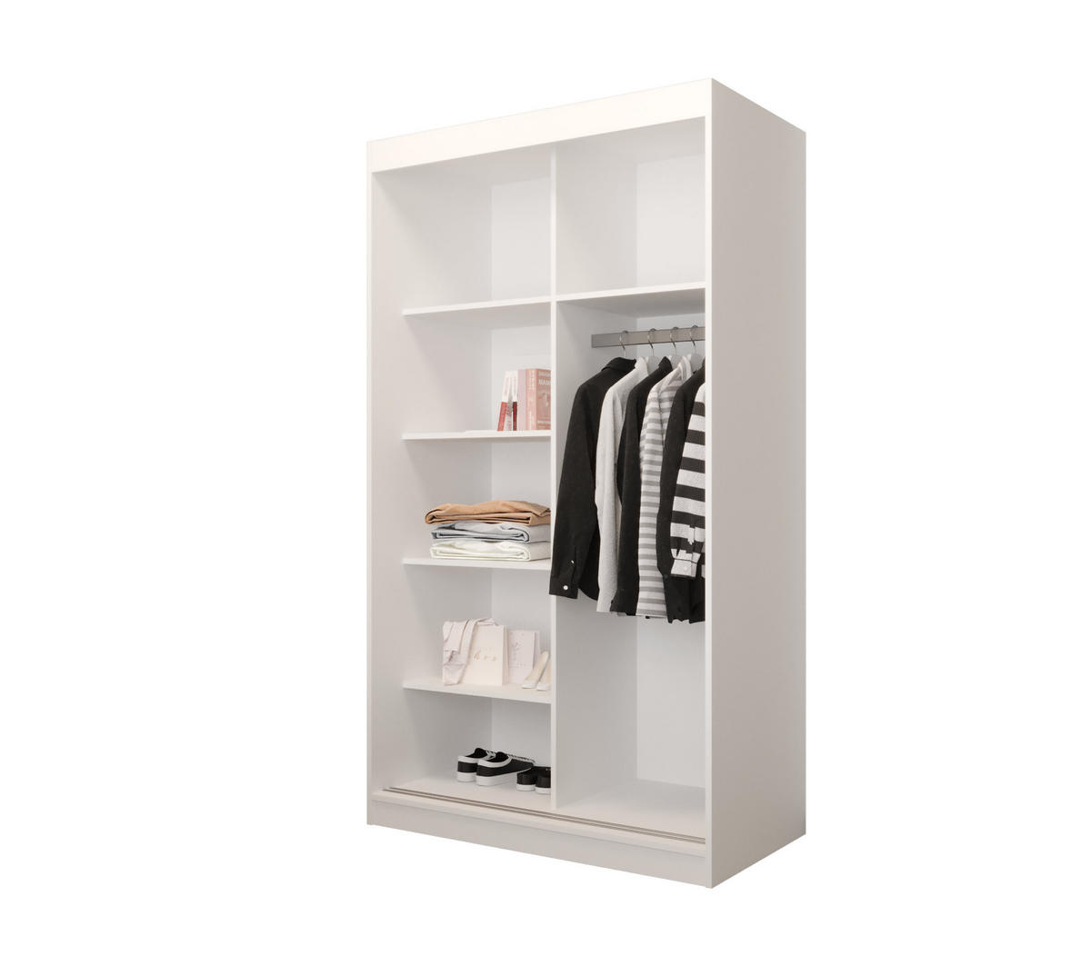 SCHIEBETÜRENSCHRANK MODENA 2 120, 2-türig Kleiderschrank mit 1 Spiegel, Moderne Garderobe, Schrank in Größe: 120 x 216 x 65 cm - Schwarz/Weiß, Holzwerkstoff (120/216/65cm) - O-Sofa