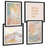 BILDER SET 4er Set - 50x50 cm & 40x60 cm Schwarzer Rahmen - Abstrakte Pastellmuster - Schwarz, Kunststoff (50/50cm) - TULUP