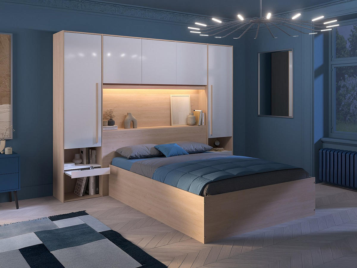 BETT mit Bettkasten - 2 Personen - Holz, Platte - Naturfarben Hell, Weiß - Naturfarben/Weiß, Holz (140/190cm) - Vente-Unique