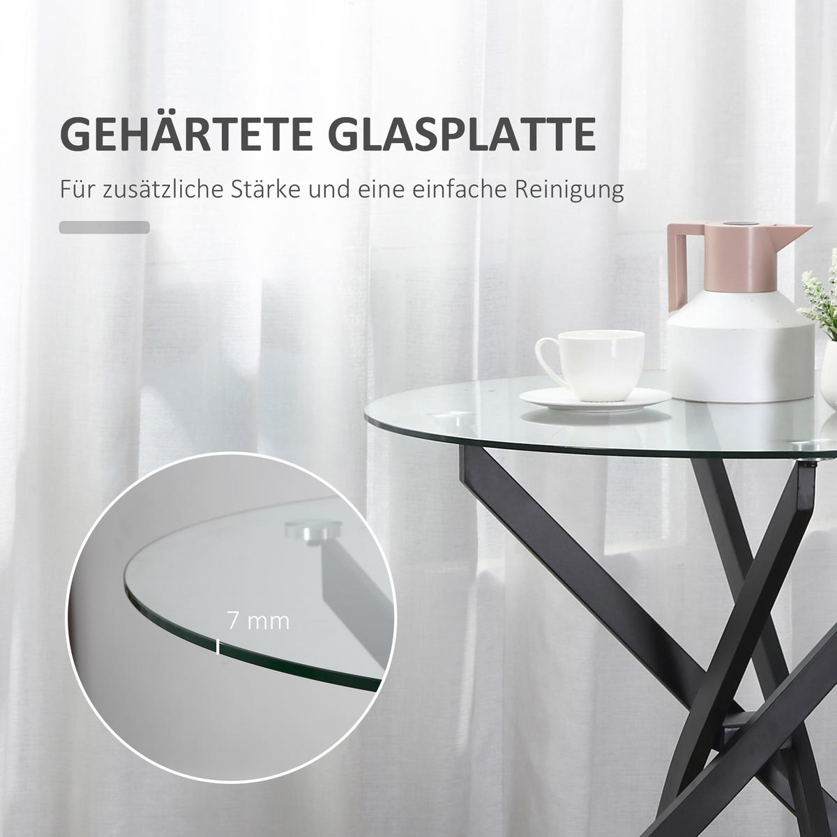BEISTELLTISCH, Stahl, Glas, Schwarz - Schwarz, Metall (80/80/75cm) - HOMCOM