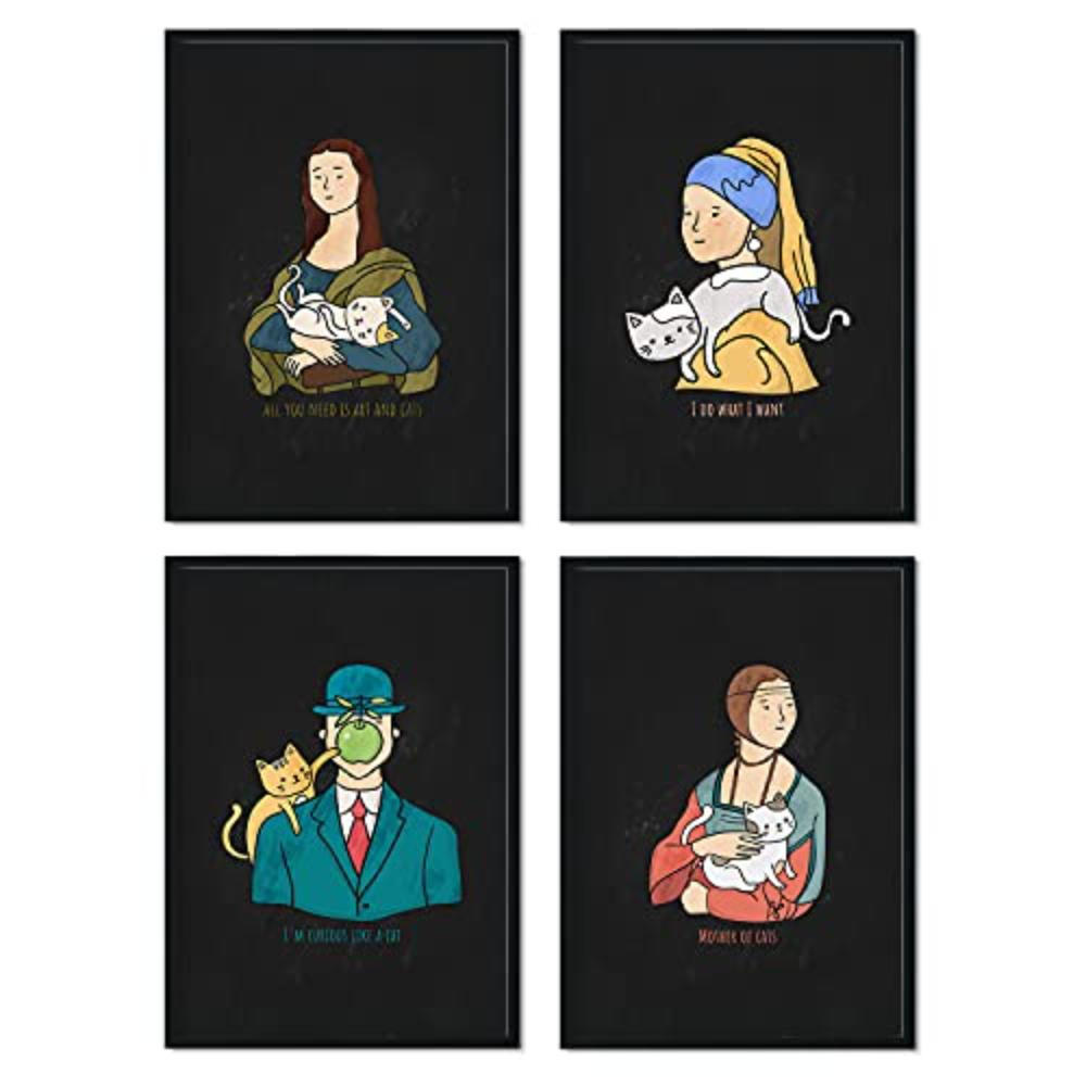 POSTER Set mit 4 Katze lustigen A4 Rahmenlos - Klar, Papier (29.7/3cm) - Nacnic