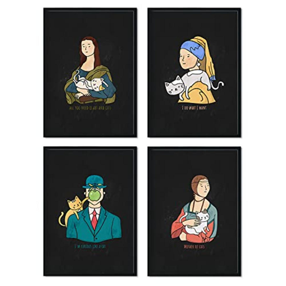 POSTER Set mit 4 Katze lustigen A4 Rahmenlos - Klar, Papier (29.7/3cm) - Nacnic