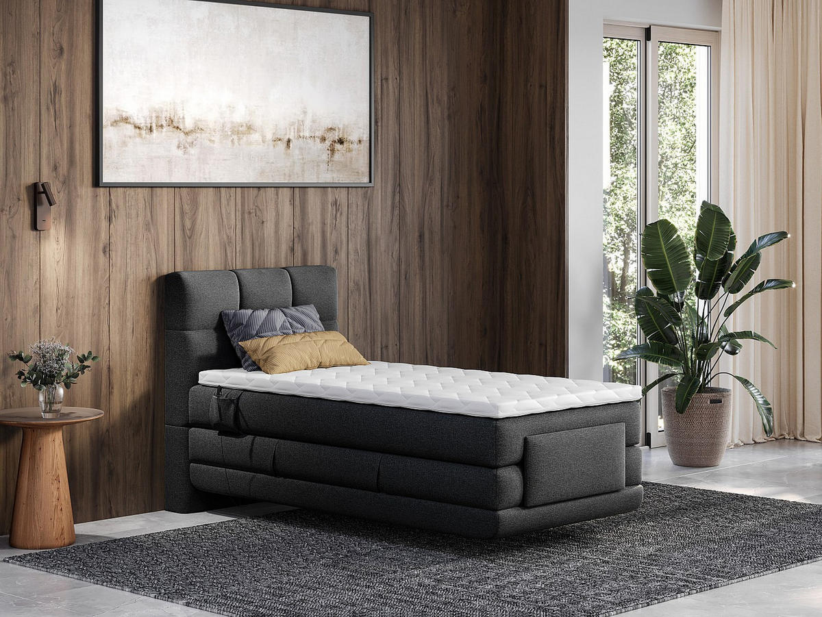 BOXSPRINGBETT - 1 Person - stoff - anthrazitgrau Lodi - Anthrazit, Textil (100/200cm) - Vente-Unique