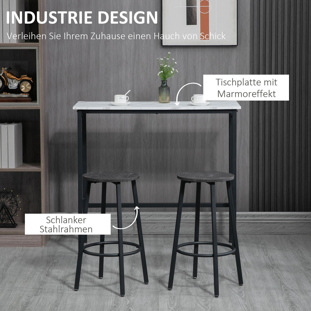 BARTISCH-SET, Stahl, Weiß+Schwarz - Weiß, Metall (40/90/100cm) - HOMCOM