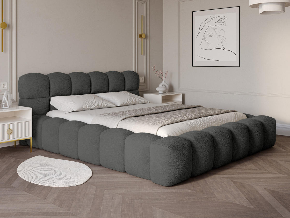 POLSTERBETT Mira 2 Anthrazit 140/200 cm Boucle mit Bettkasten - Anthrazit, Textil/Metall (140/200cm) - wonello