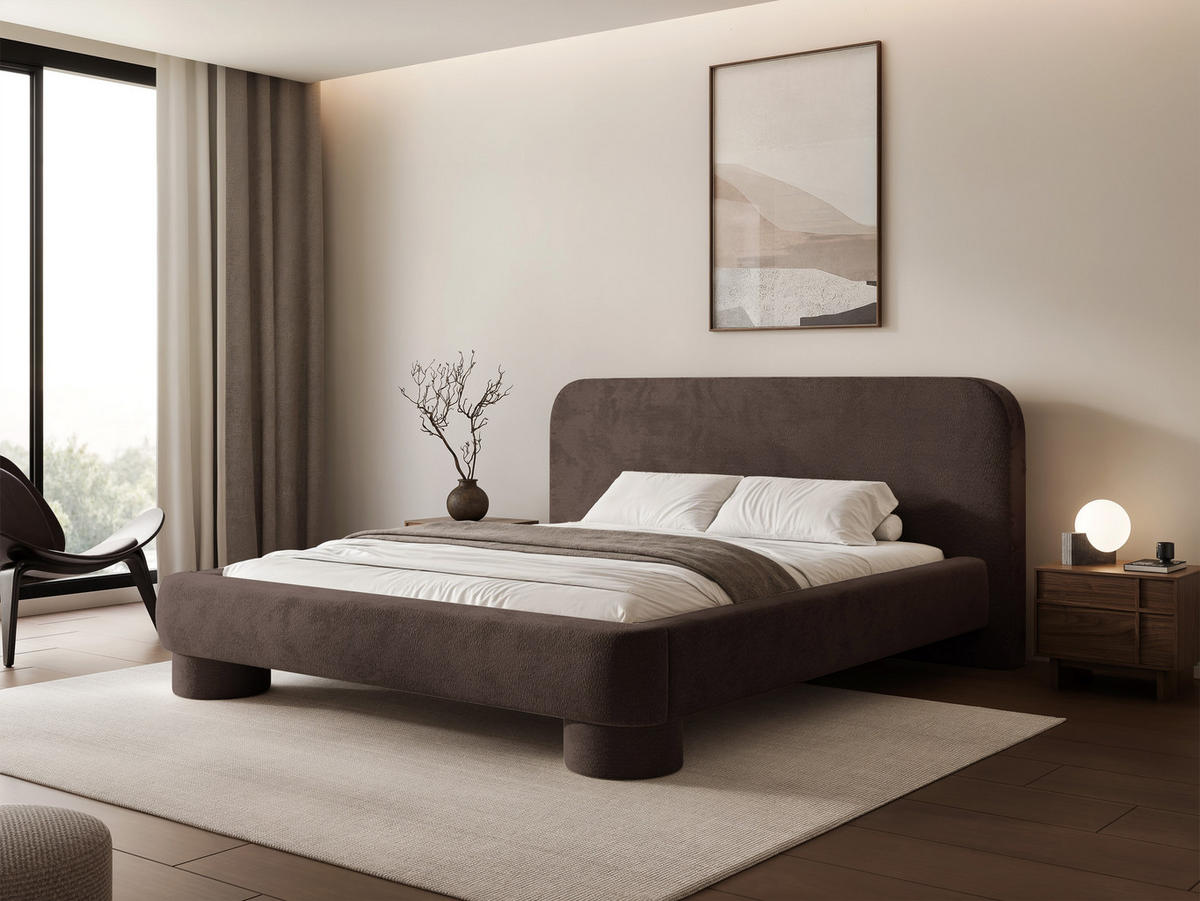 POLSTERBETT Frederico 140x200 cm Dunkelbraun Chenille – (Doppelbett mit Bettkasten, Lattenrost, rundes Kopfteil) - Dunkelbraun, Holz/Holzwerkstoff (140/200cm) - Ravio
