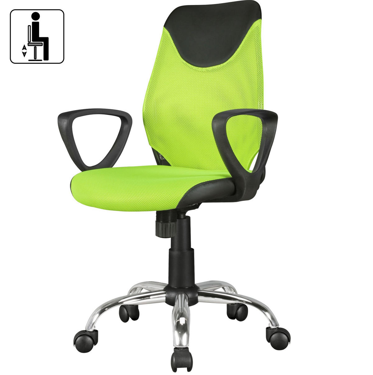 JUGENDDREHSTUHL Nylon Ergonomisch Höhenverstellbar DAVOS, Grün 60x60x101 cm - Silberfarben/Schwarz, Textil/Metall (60/101/60cm) - KADIMA DESIGN
