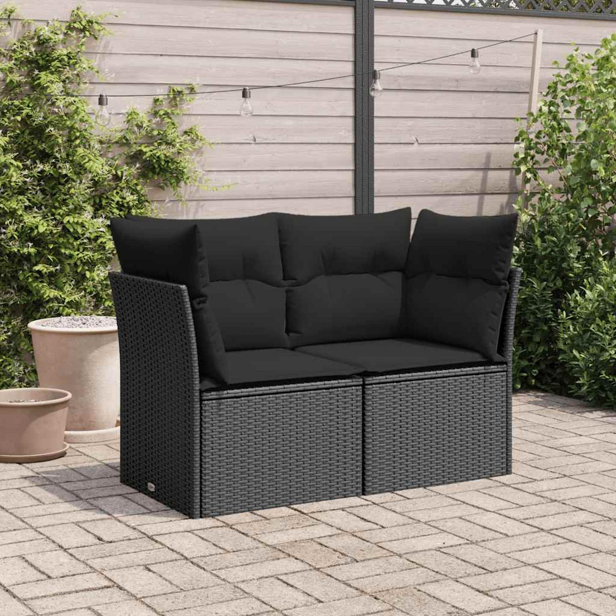 LOUNGESOFA mit Kissen und Armlehnen, 2-Sitzer, 124/62/69 cm, aus Poly Rattan, Schwarz - Schwarz, Kunststoff (62/69/124cm) - vidaXL