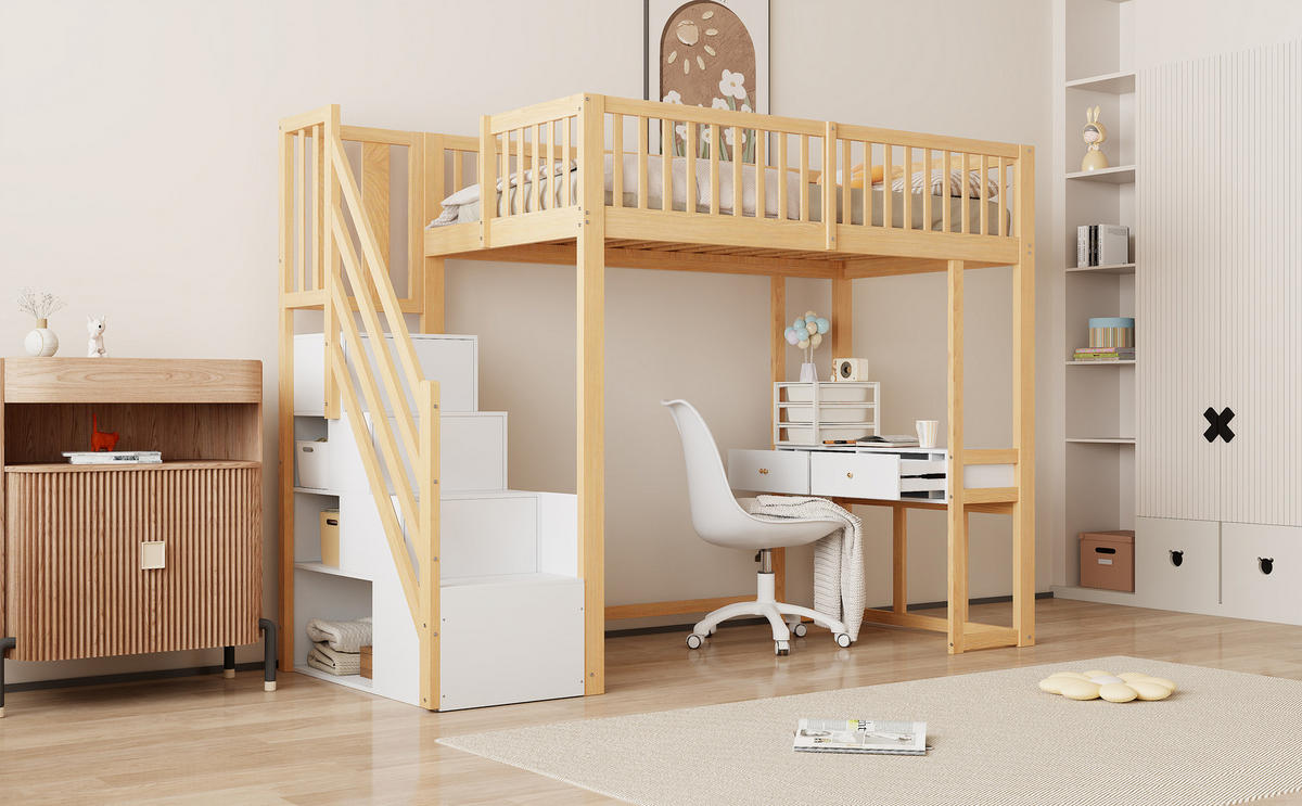 HOCHBETT 90x200 cm Tisch Treppe weiß - Weiß, Holz (90/200cm) - LEBENLANG