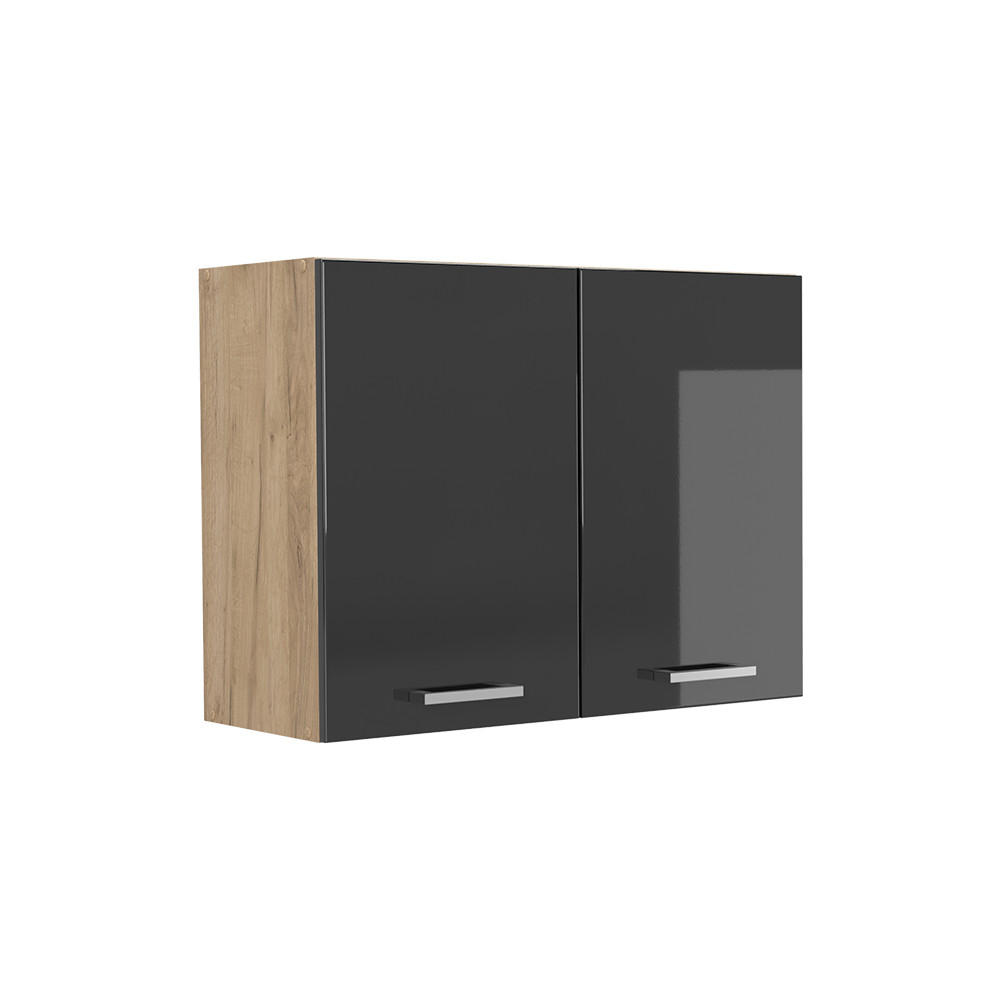 KÜCHENGLASSCHRANK R-Line, Anthrazit Hochglanz/Goldkraft Eiche, 80 cm - Eichefarben/Anthrazit, Holzwerkstoff (80/60/31cm) - Vicco