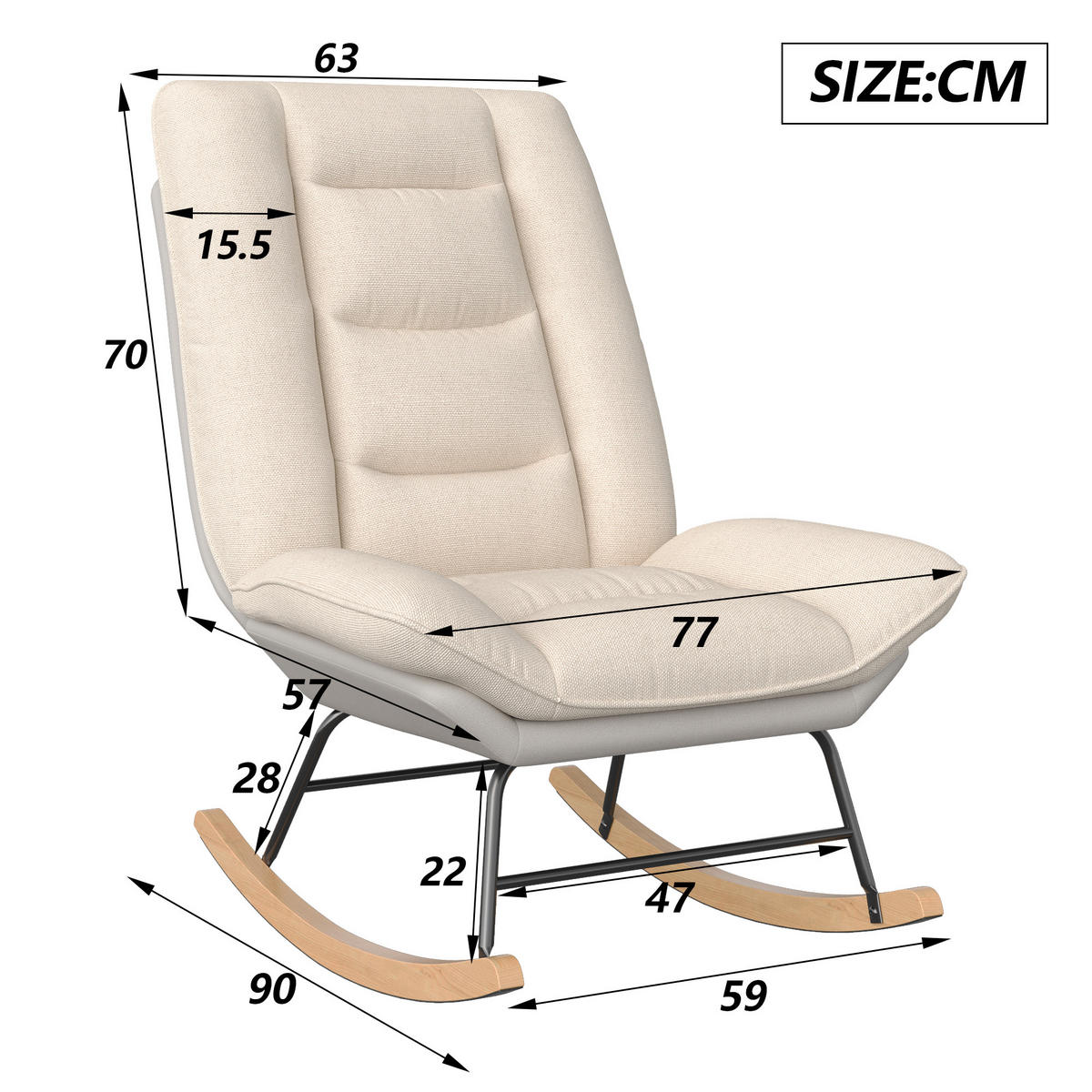 SCHAUKELSTUHL mit abnehmbarem Kissen, 2-fach verstellbar, Holz - Beige, Holz (63/98/90cm)