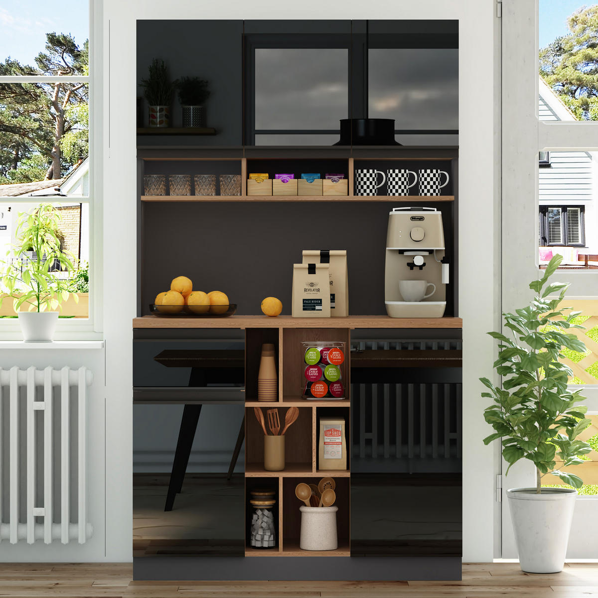 BUFFET 105/185/45 cm Anthrazit/Schwarz aus MDF mit verstellbaren Einlegeböden - Schwarz, Holzwerkstoff (45/185/105cm) - OKMYHOME