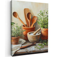 LEINWANDBILD Töpfe - Kräuter - Holz 60x80 cm - Terracotta, Textil (60/80cm) - MuchoWow