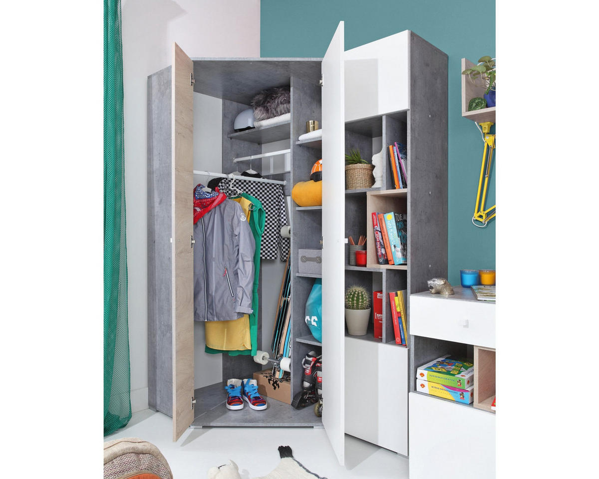 ECKSCHRANK SIMON 02 Grau/Weiß/Sonoma Eiche 90/90/190 - Weiß/Grau, Holzwerkstoff (90/190/90cm) - Deine Möbel 24