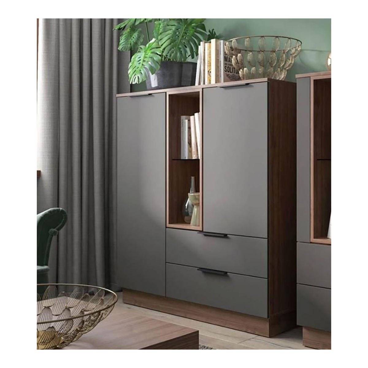 HIGHBOARD Alicante Walnuss / Schwarzgrau 120 / 38 / 135,7cm - Walnussfarben/Schwarz, Holz/Holzwerkstoff (120/135.7/38cm) - Feldmann-Wohnen
