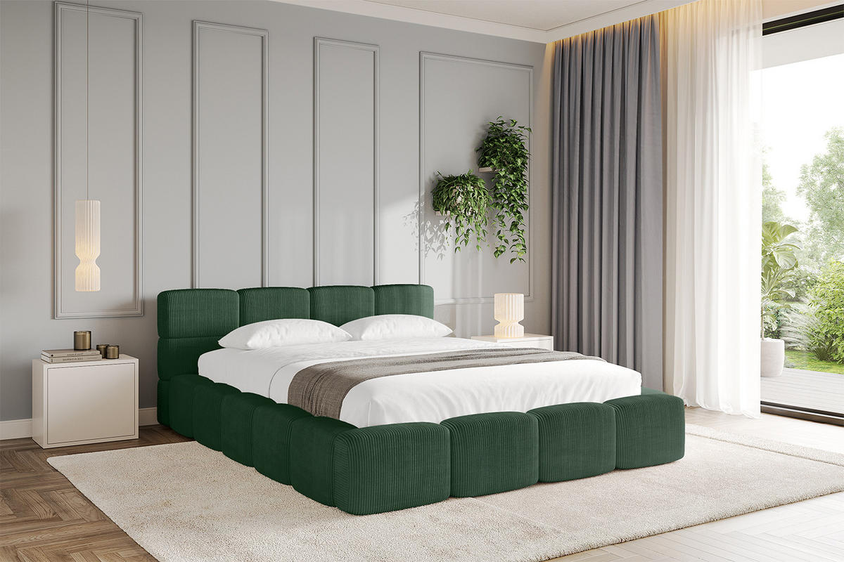 POLSTERBETT mit Bettkasten und Lattenrost, Bett mit Matratze H3/H4, Kopfteil, Boxbett, Doppelbett mit Stauraum - NATA-v1 200x200 Grün - Grün, Holzwerkstoff/Textil (200/200cm) - ALTDECOR