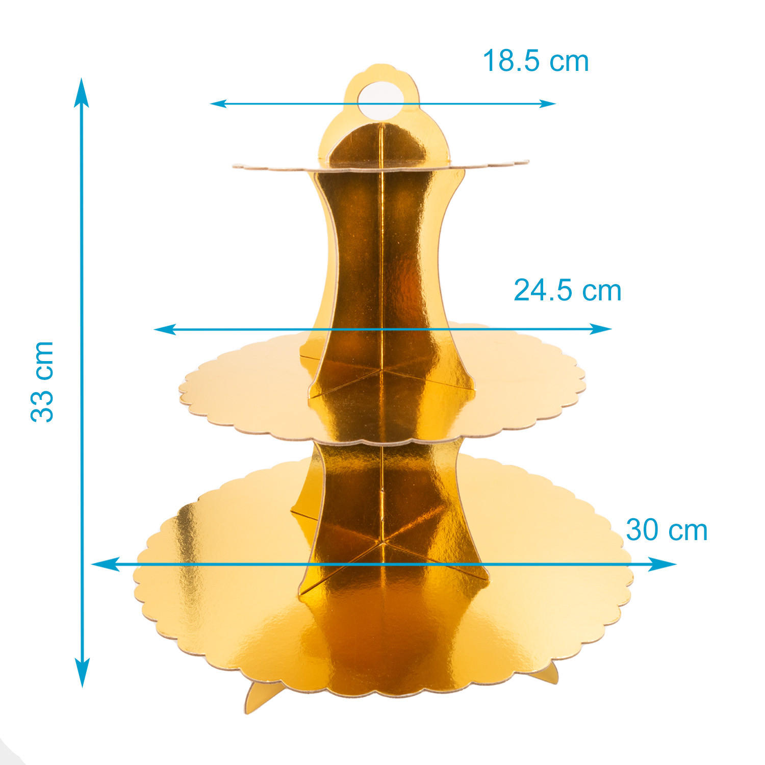 TORTENSTÄNDER aus Karton - Goldfarben, Kunststoff (30/33/30cm) - Intirilife