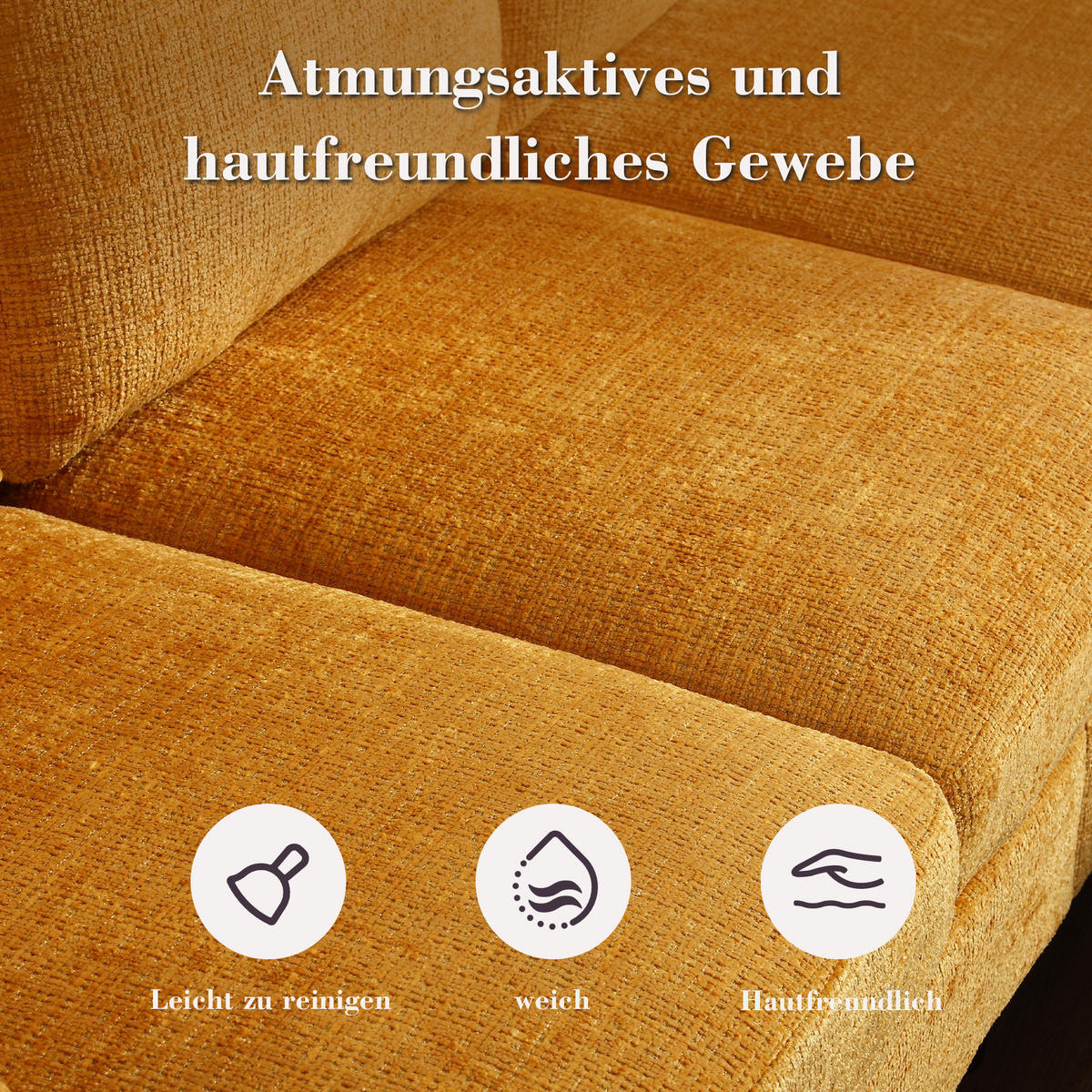 SITZGARNITUR 4-SITZER Chenille Gelb mit Stauraum - Gelb, Holzwerkstoff/Kunststoff (196.5/77/75cm) - WISHDOR