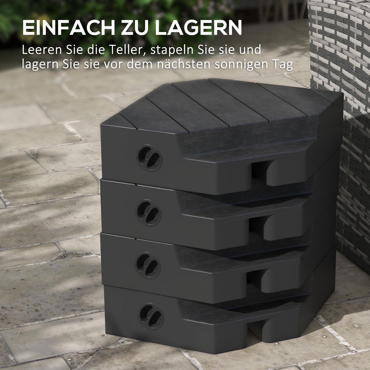 SONNENSCHIRMSTÄNDER 4-teilig - Schwarz, Kunststoff (80/80cm) - Outsunny