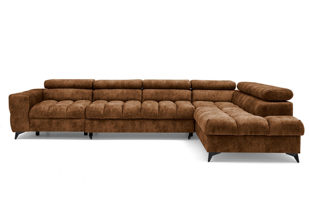 ECKSOFA PUDDING MAXI L Rechts mit Schlaffunktion 125x195 Velours Hellbraun - Hellbraun/Schwarz, Holz/Textil (203/350cm) - Muffo