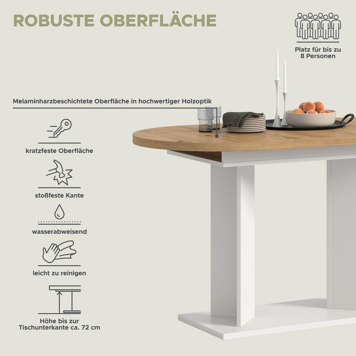 ESSTISCH Gunnar (B/H/T: ca. 170/76/70 cm) in weiß/Artisan Eiche Nachbildung - Weiß, Holzwerkstoff (70/170/76cm)