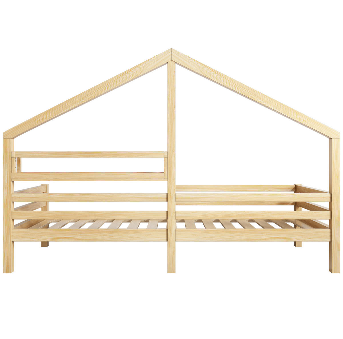 KINDERBETT 90/200 cm mit Bücherregal, Hausform aus Kiefernholz mit Schutzzaun, Natur - Naturfarben, Holzwerkstoff (90/200cm) - Redom