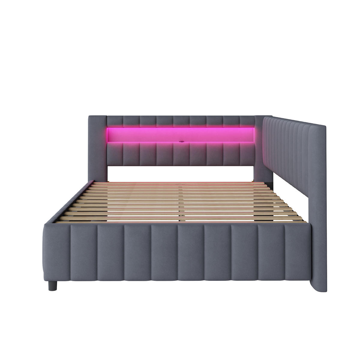 POLSTERBETT Schlafsofa 140/200 cm Grau Samt mit LED-Licht und USB-Ladeanschluss - Grau, Textil (140/200cm) - OKWISH