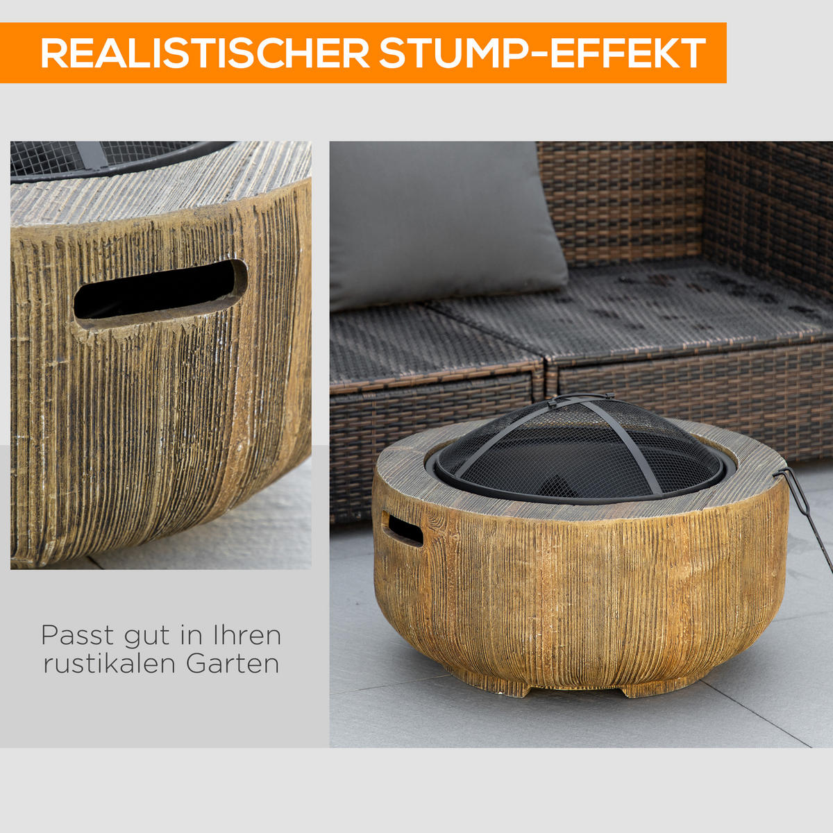 FEUERSCHALE, Metall, Magnesium, Braun - Braun, Metall (61.5/39/61.5cm) - Outsunny