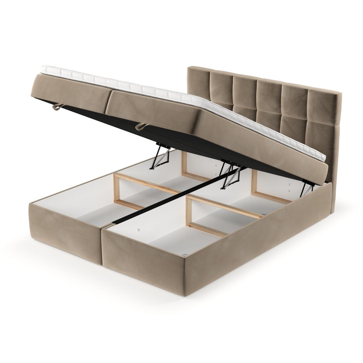 BOXBETT Savio 180/200 cm Taupe im Paros Stoff - Taupe/Schwarz, Holz/Holzwerkstoff (180/200cm) - AltaBeds