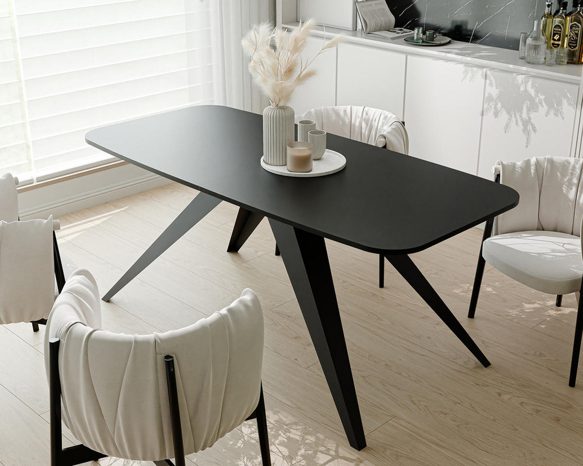 AUSZIEHTISCH FENTO 180/90/76 cm, Schwarz - Schwarz, Holzwerkstoff/Metall (90/180/76cm) - Idohome