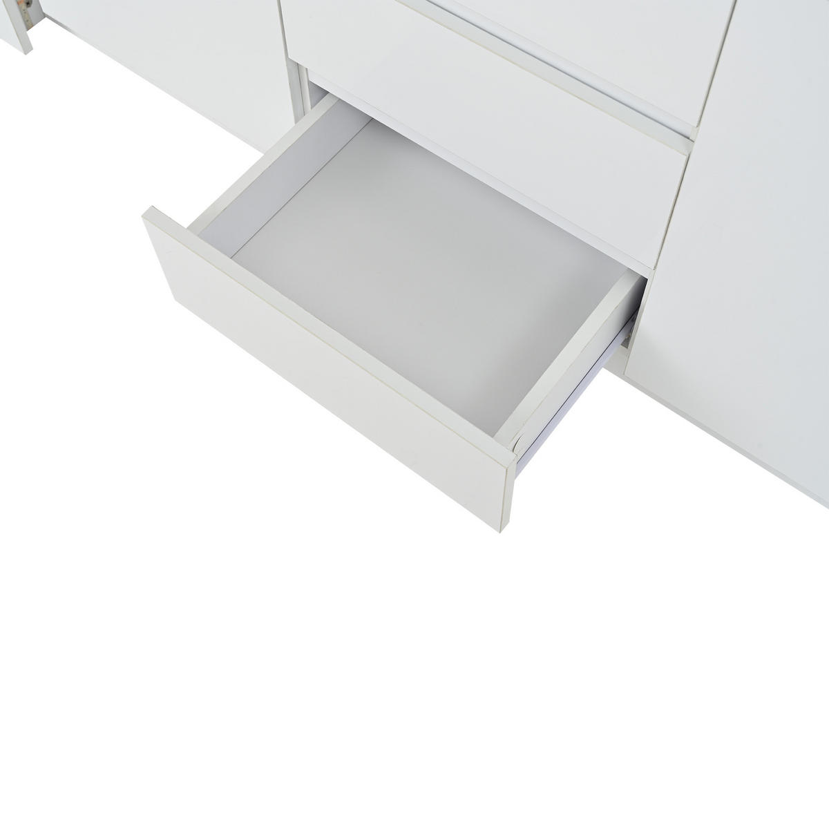 SIDEBOARD mit LED, Schubladen und Schrankfächern, Soft-Close MDF Hochglanz Weiß - Weiß, Holzwerkstoff/Metall (140/72/35cm) - EVRYAE